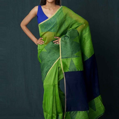 Navy Blue & Blue Silk Cotton Jamdani Saree