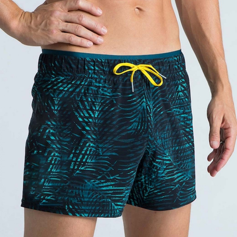 Men Black & Turquoise Blue Palm Printed Water Repellent Swim shorts