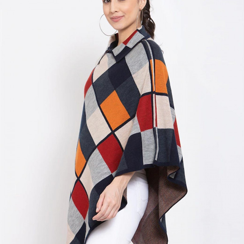 Women Beige & Grey Checked Lapel Shrug