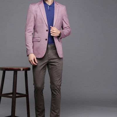 Men Purple Melange Effect Neo Slim Fit Formal Blazer