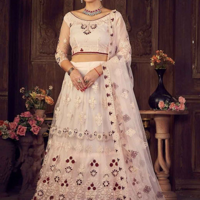 Pink & Maroon Embroidered Semi-Stitched Lehenga Choli