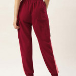 Women Maroon Solid Joggers with Side Striped Detail